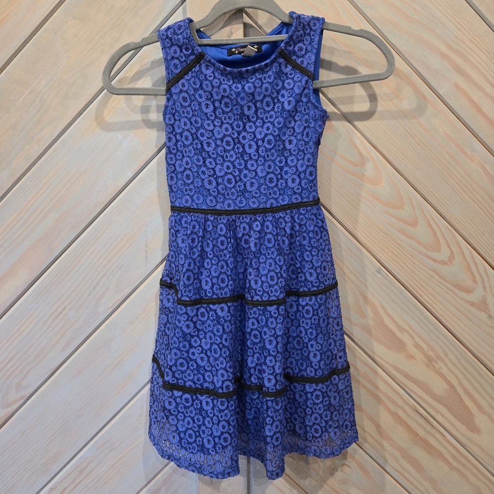 Girls size 7 Dress. Blue lace with Black accents.